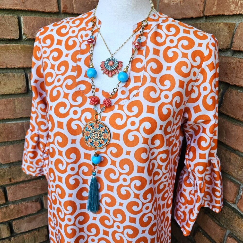 Buckhead Betties Prep Rally Orange & White Parker Dress Size Medium. - Picture 4 of 11